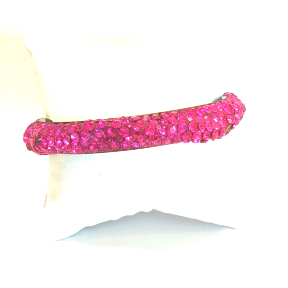 Pink Crystal Encrusted Stainless Steel Bangle AS IS